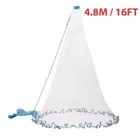 6/8/10/12/16FT Fishing Cast Net Bait Easy Throw Hand Cast Strong Nylon Mesh USA (Net Size: 4.8M / 16FT)